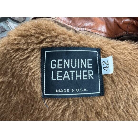 Leather Jacket sherpa lining carmel groovy 1970s - Picture 11 of 12